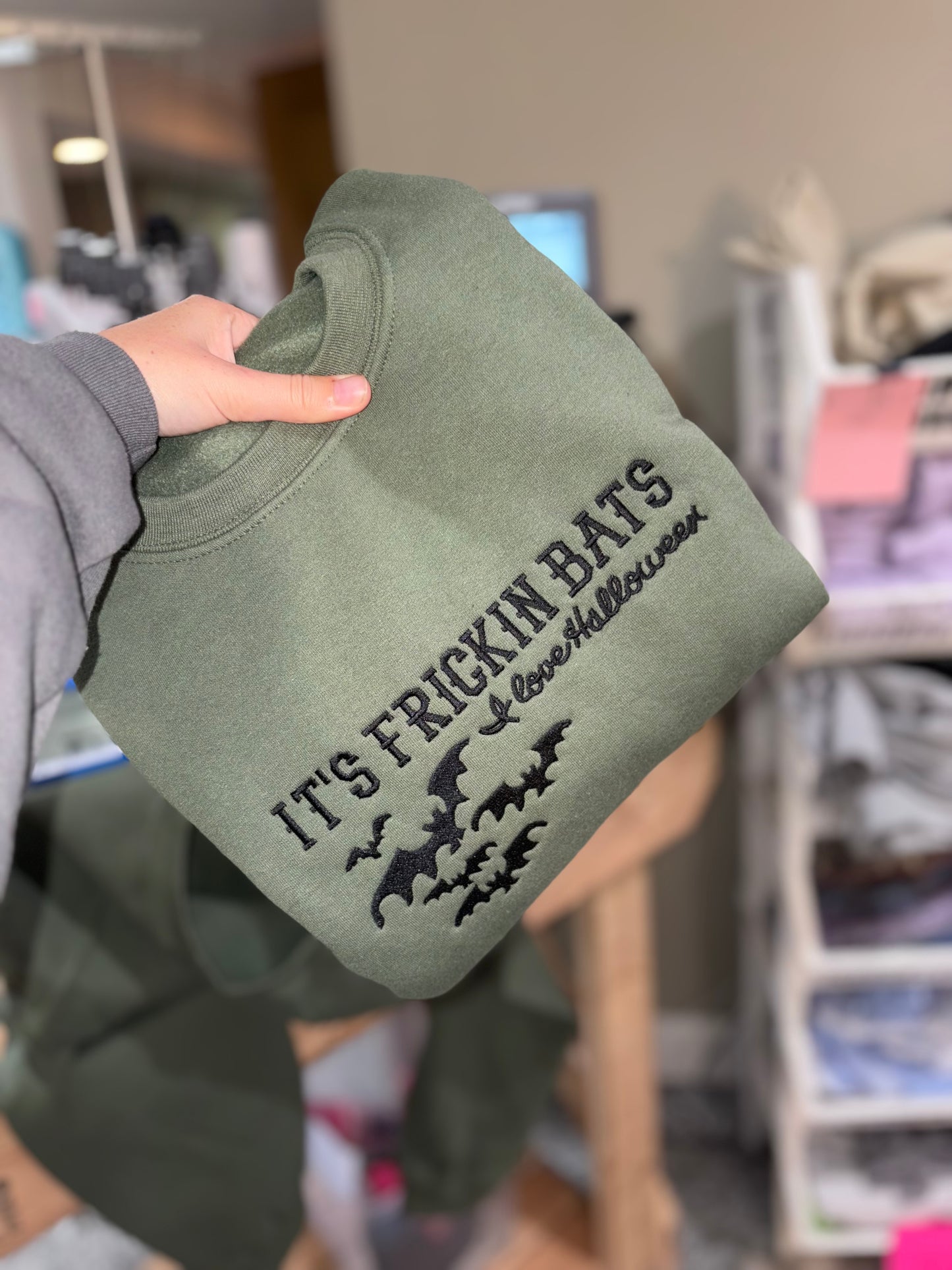 Freakin bats I love Halloween embroidered crew preorder 28 business day turn around time