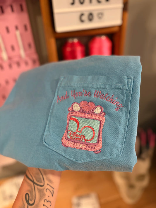 Size medium retro TV embroidered comfort colors pocket T