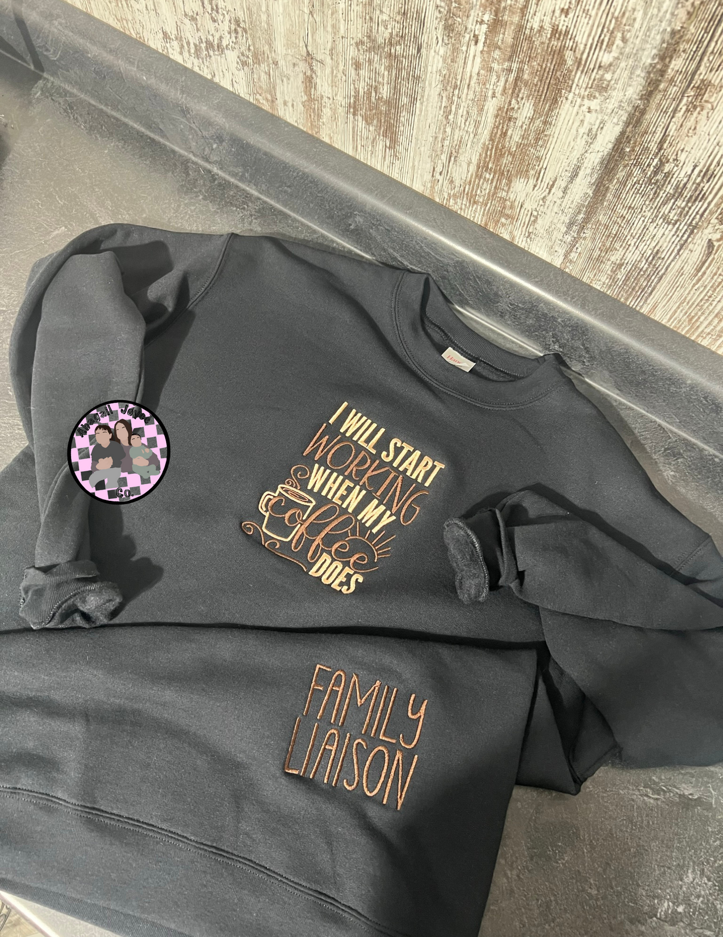 I’ll start working when my coffee does embroidered crew ☕️ preorder 28 business day turn around time