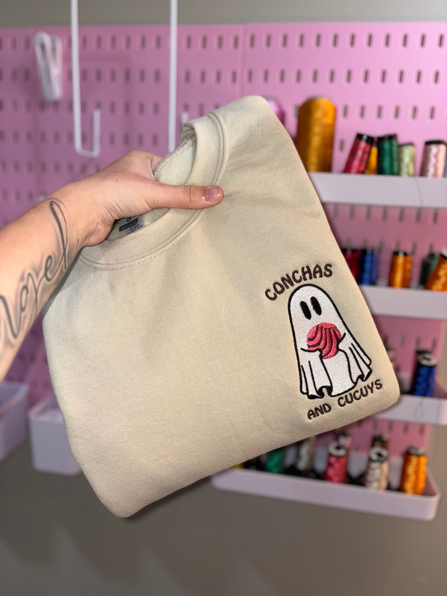 Conchas and cucuys embroidered crew preorder 28 business day turn around time