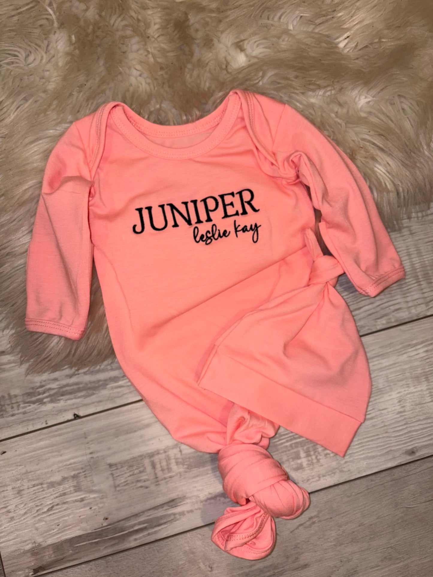 Embroidered 0-6M sleep sack + matching hat- preorder 28 business day turn around time