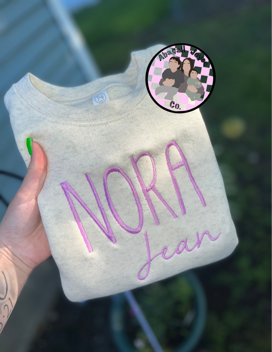 Kids name embroidered crew 😍preorder 28 business day turn around time leave name & thread color in order special instructions at check out