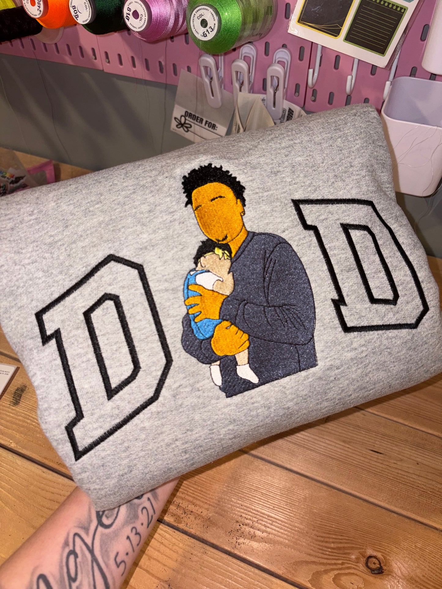Dad custom portrait embroidered crew neck- preorder 28 business day turn around time