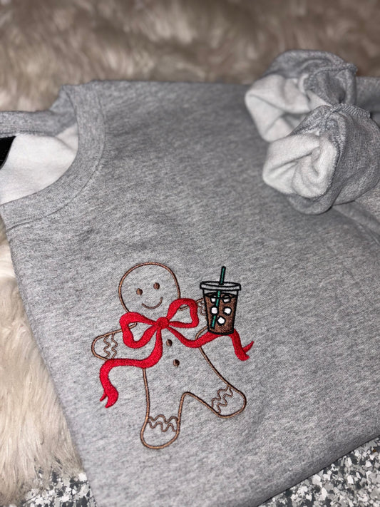 Gingerbread man embroidered crew preorder 28 business day turn around time