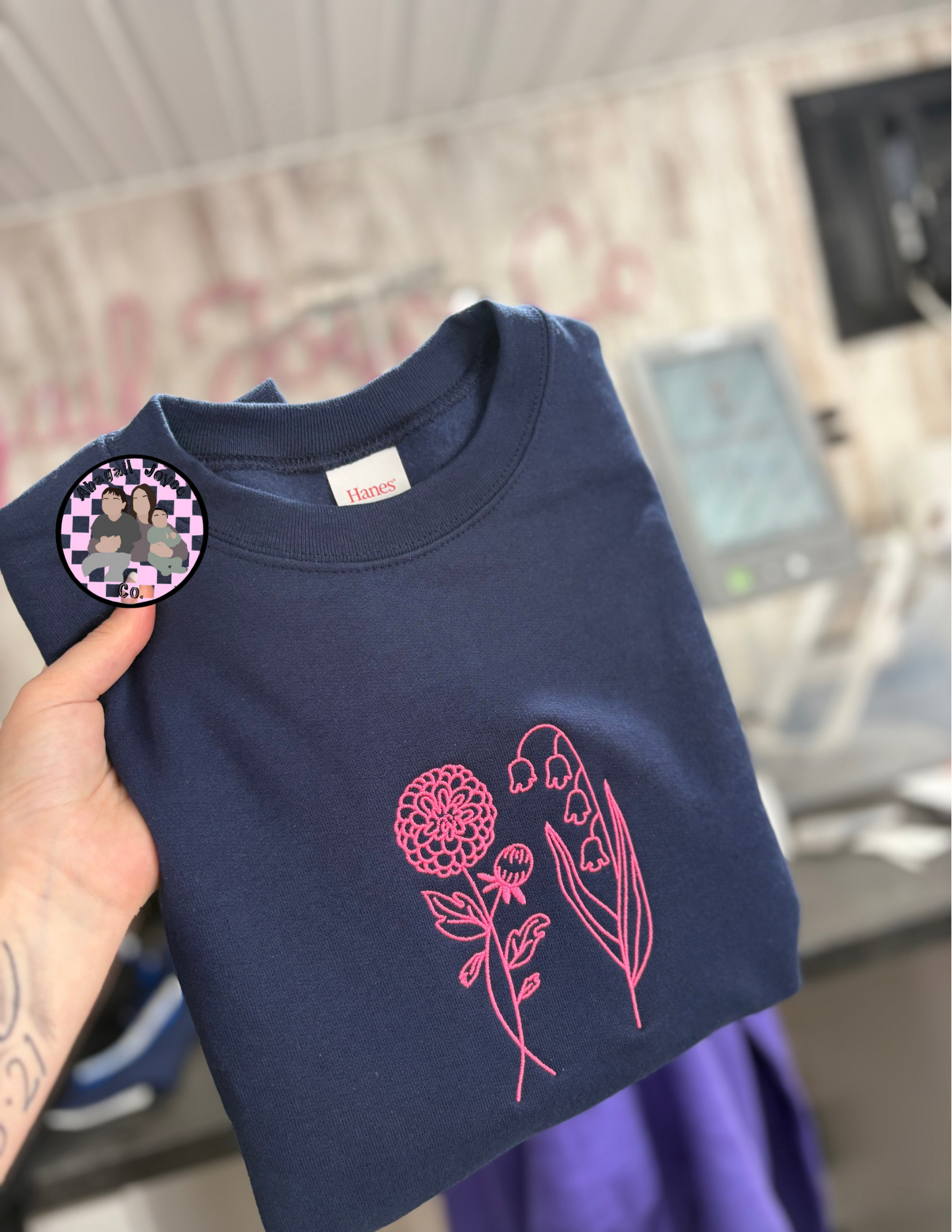 Birth month flower embroidered crew- preorder 28 business day turn around time