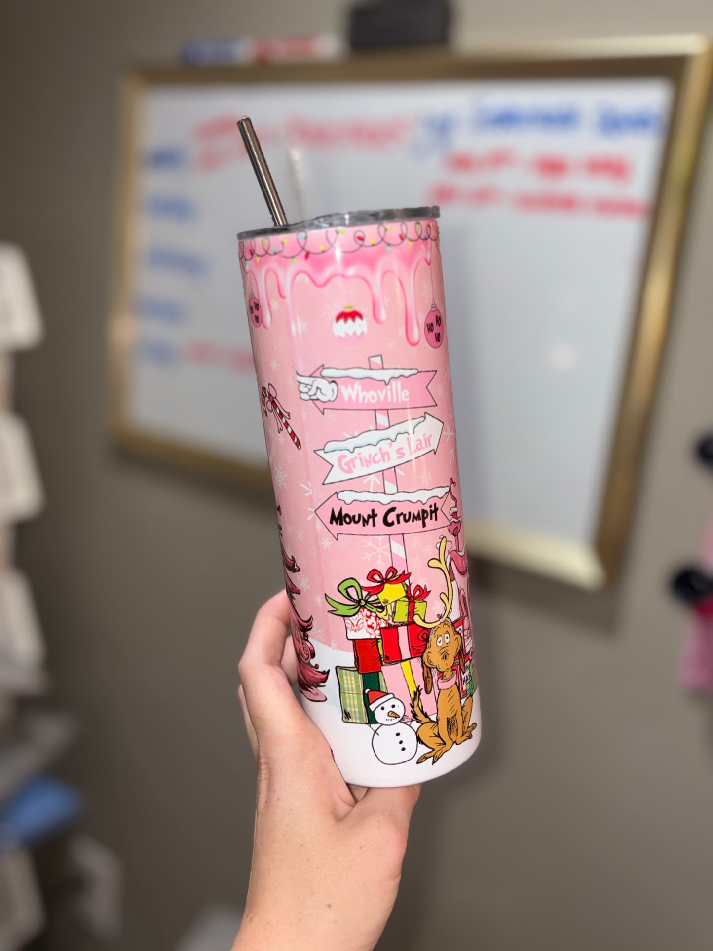Pink Christmas 20oz tumbler preorder 15 business day turn around time