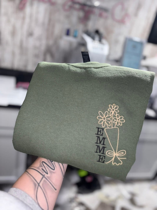 Initial bouquet embroidered crew preorder 15 business day turn around time