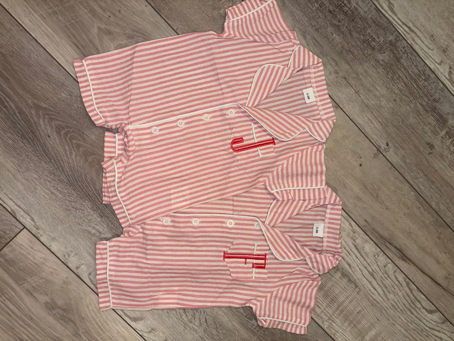 Embroidered initial baby romper- preorder 28 business day turn around time