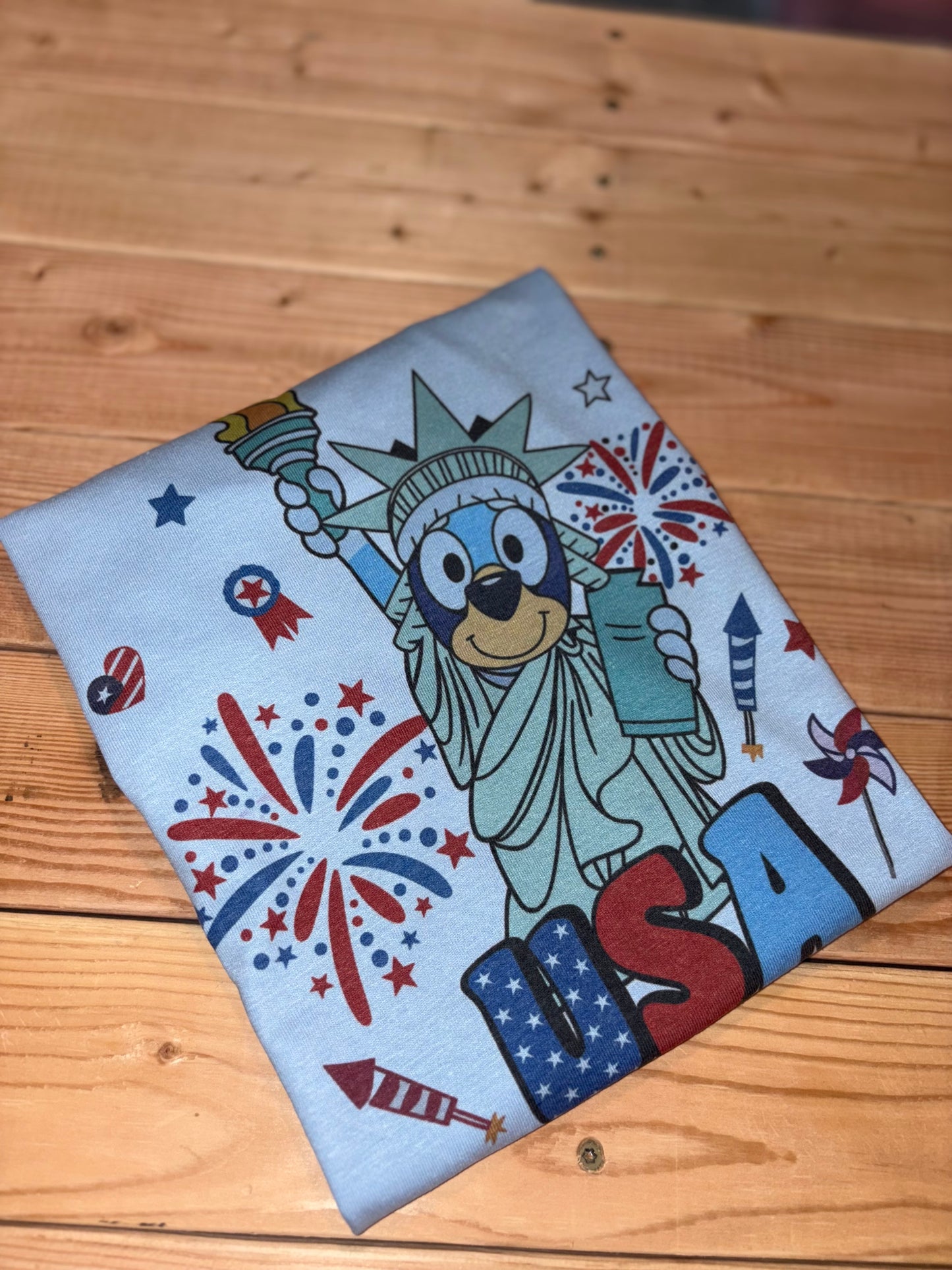 Blue dog 4th of July tshirt preorder 15 business day turn around time