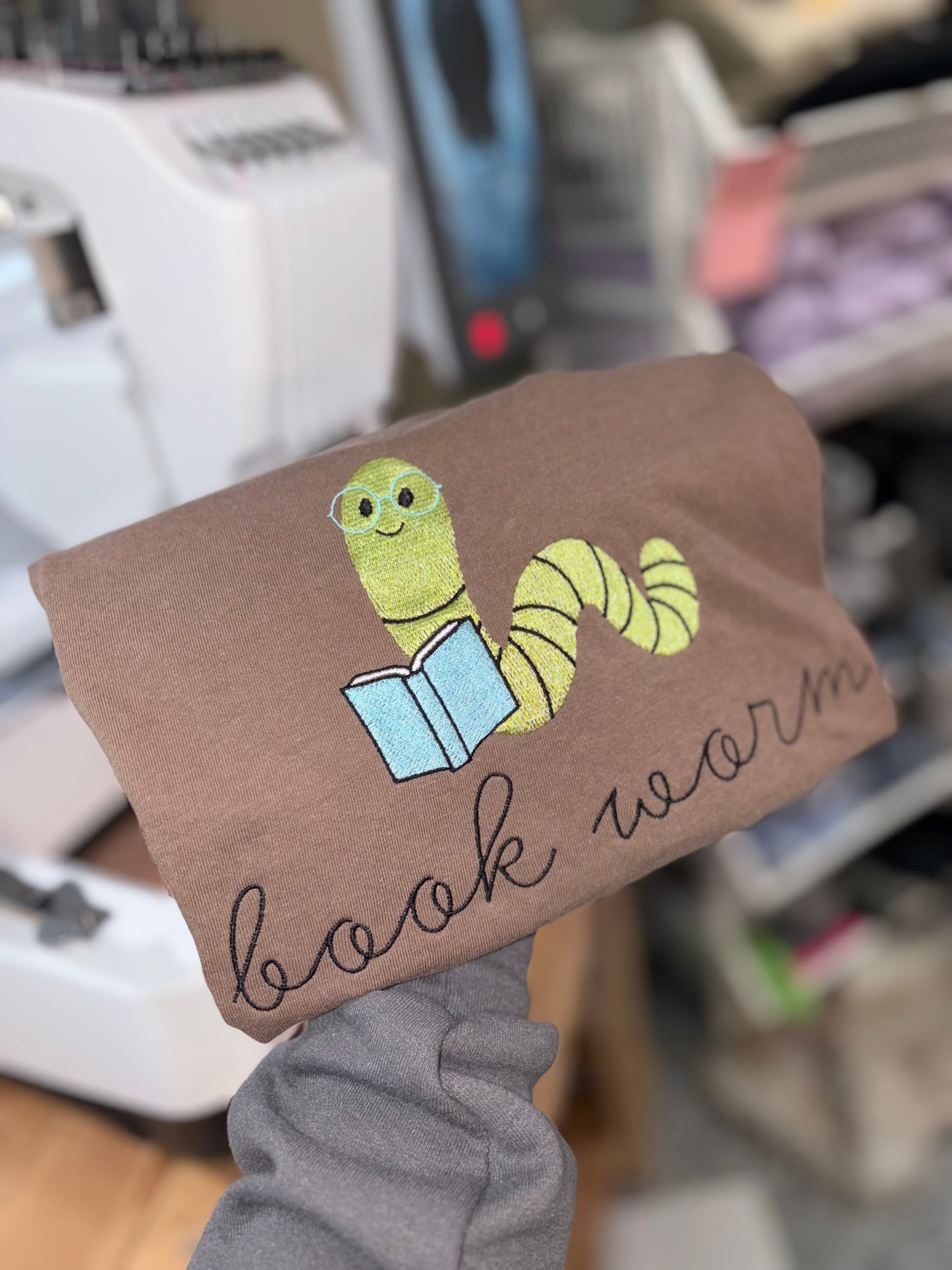 Book worm embroidered tshirt preorder 28 business day turn around time