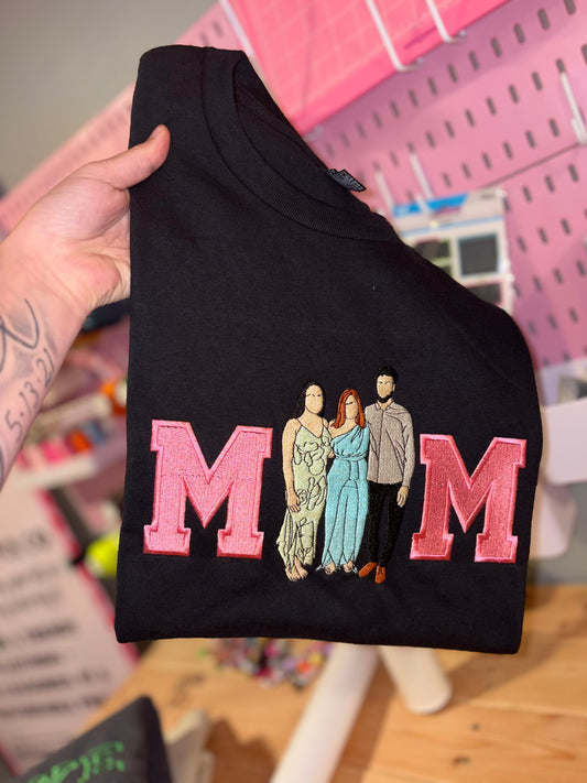 Embroidered mom custom photo black short sleeve tshirt- preorder 28 business day turn around time
