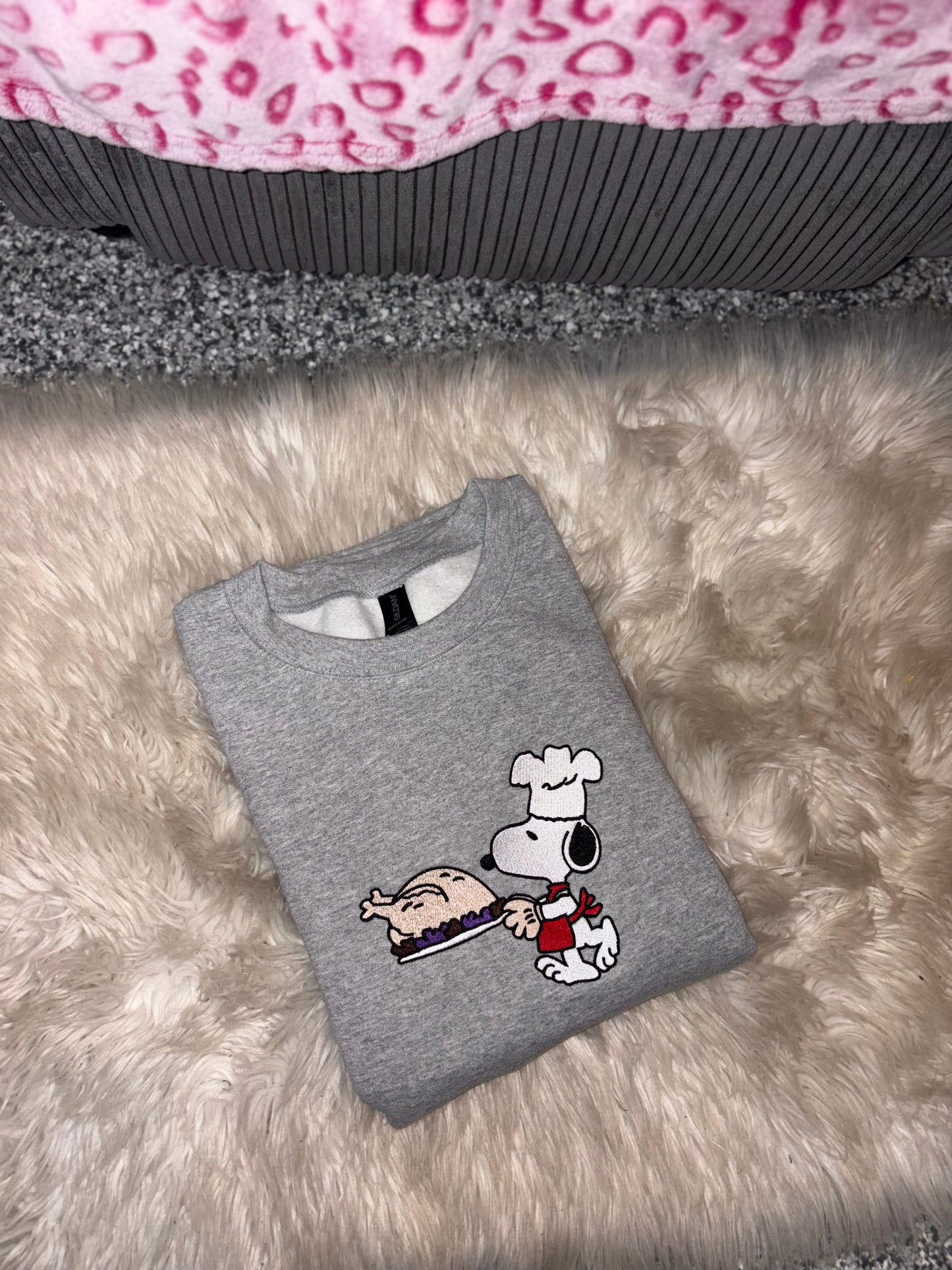 Thanksgiving dog embroidered crew preorder 28 business day turn around time