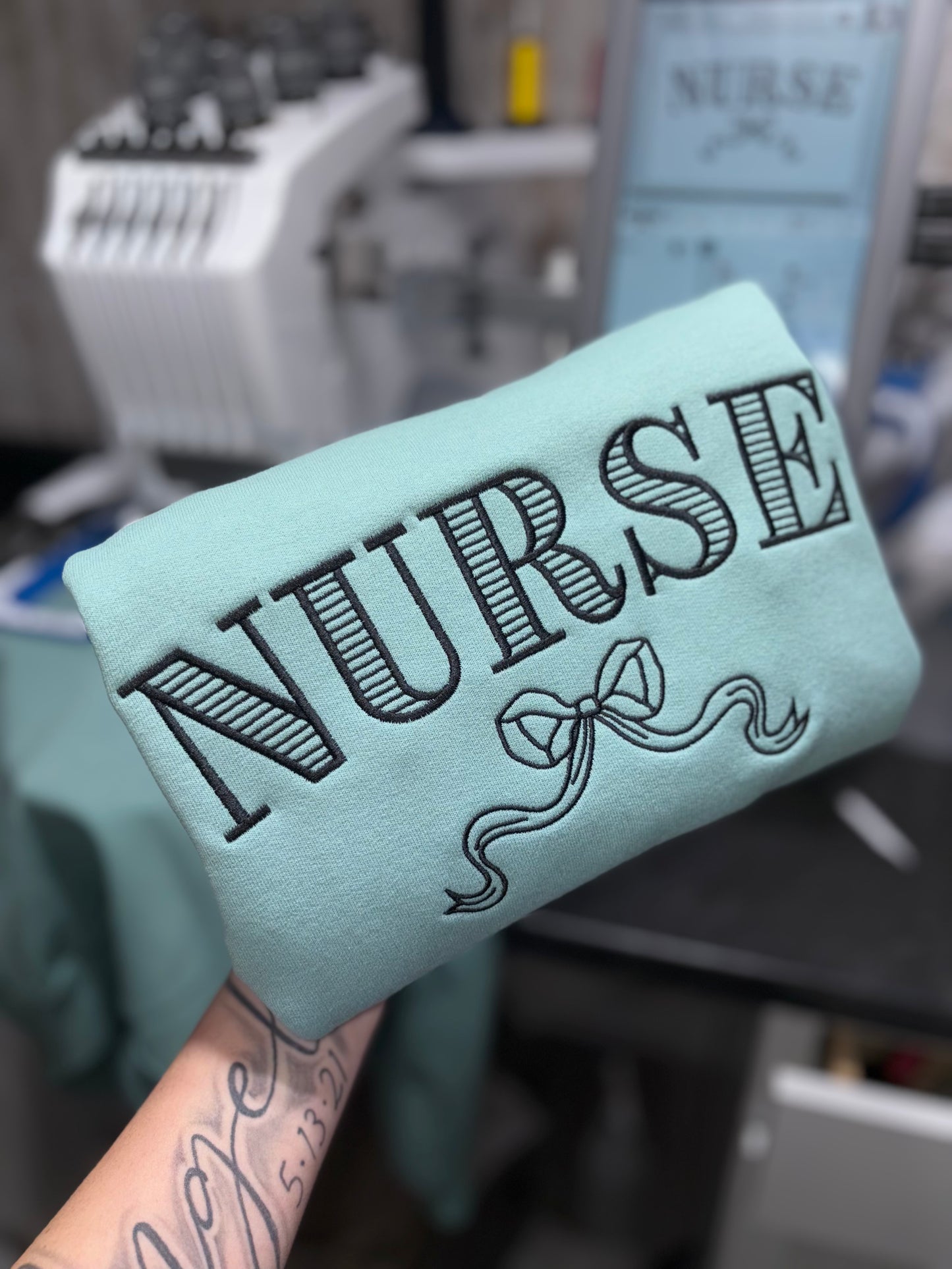 Nurse embroidered crew preorder 28 business day turn around time