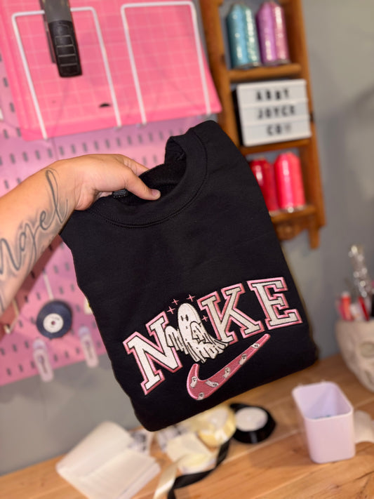 Pink ghost embroidered crew preorder 28 business day turn around time