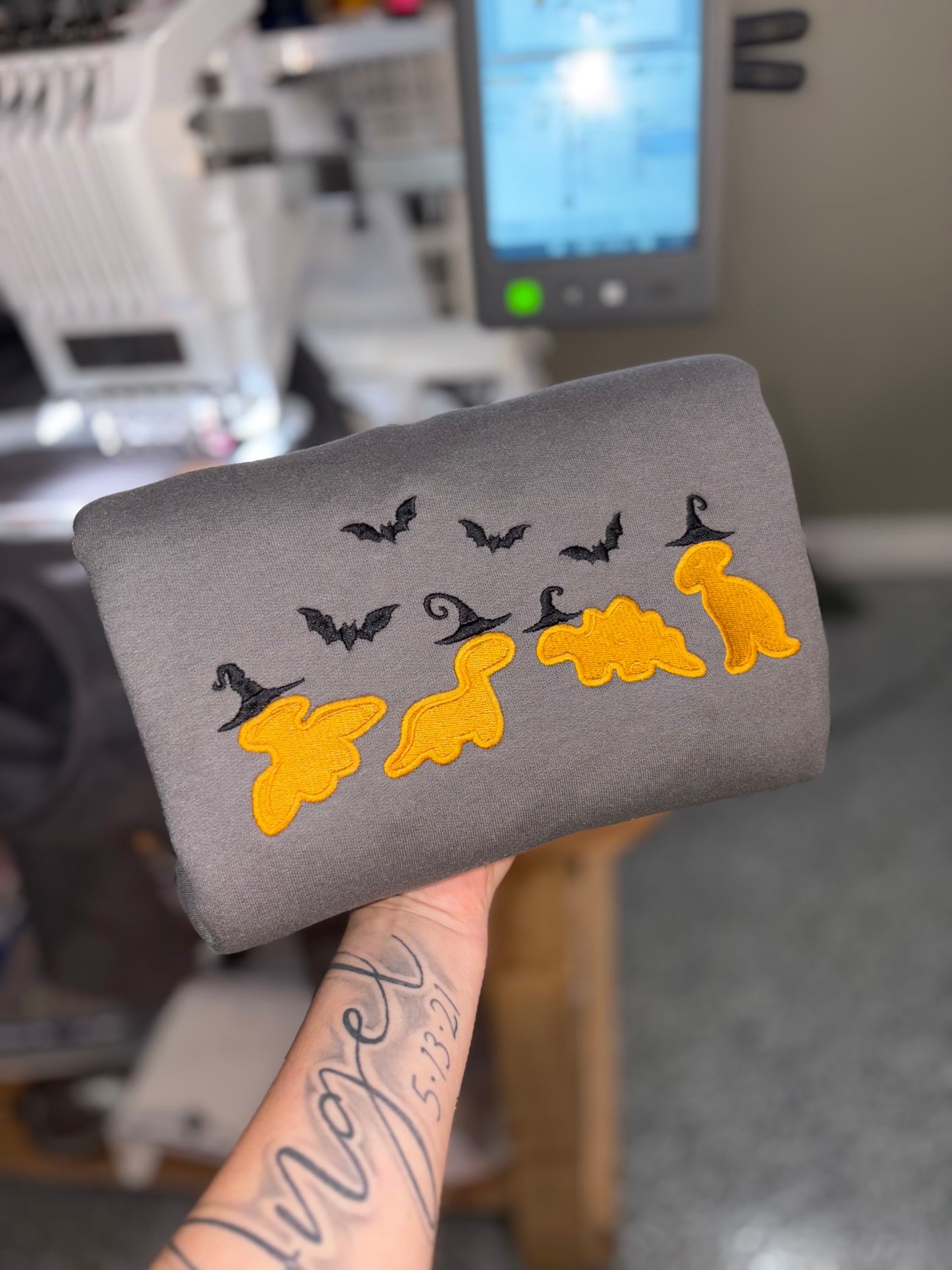 Dino nugget embroidered crew preorder 28 business day turn around time