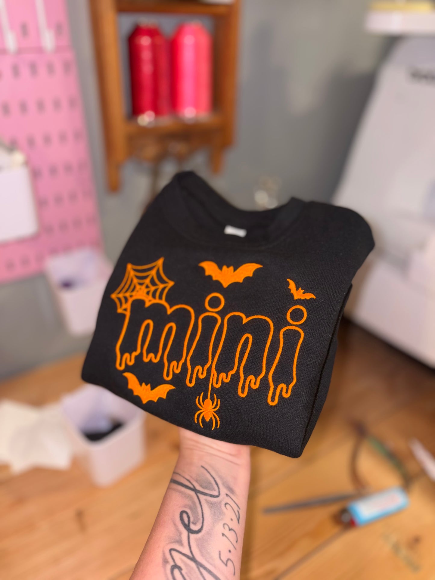 Mini Halloween embroidered crew preorder 28 business day turn around time