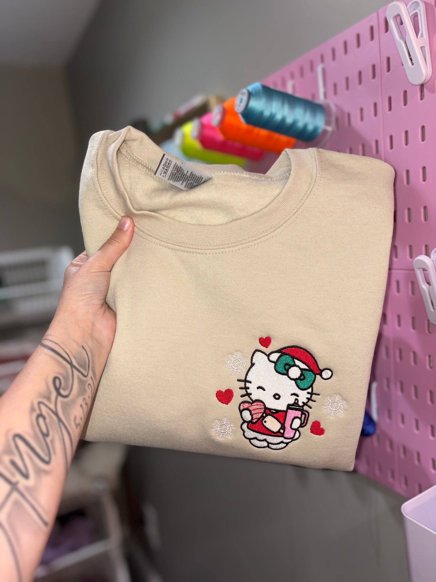 Christmas kitty embroidered crew preorder 28 business day turn around time