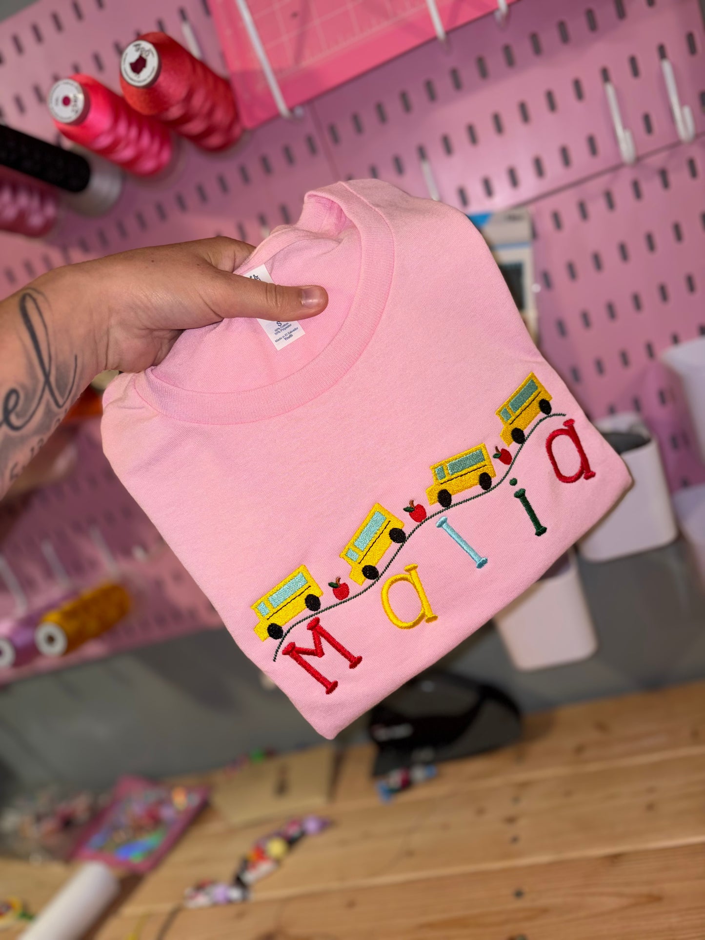Rolling buses embroidered tshirt preorder 28 business day turn around time