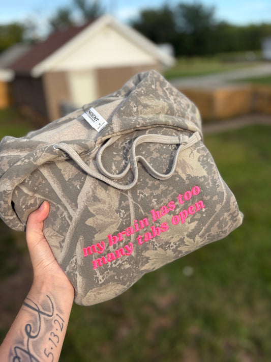 Too many tabs open embroidered hoodie- preorder 28 business day turn around time