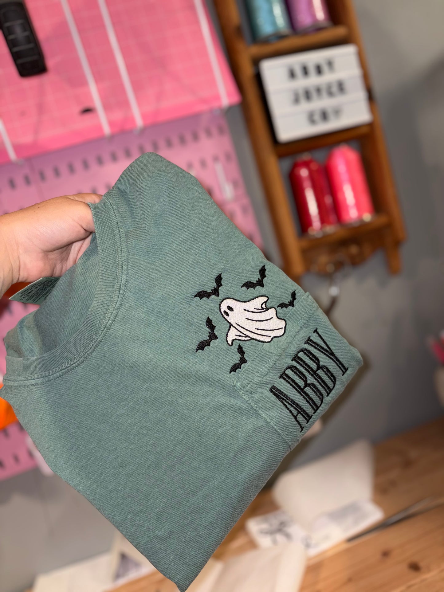 Ghost pocket t embroidered preorder 28 business day turn around time