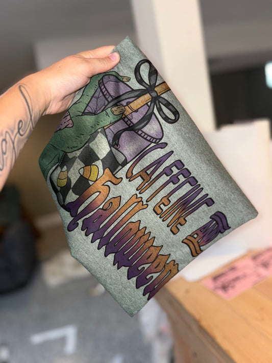 Caffeine and Halloween 🎃 tshirt preorder 15 business day turn around time