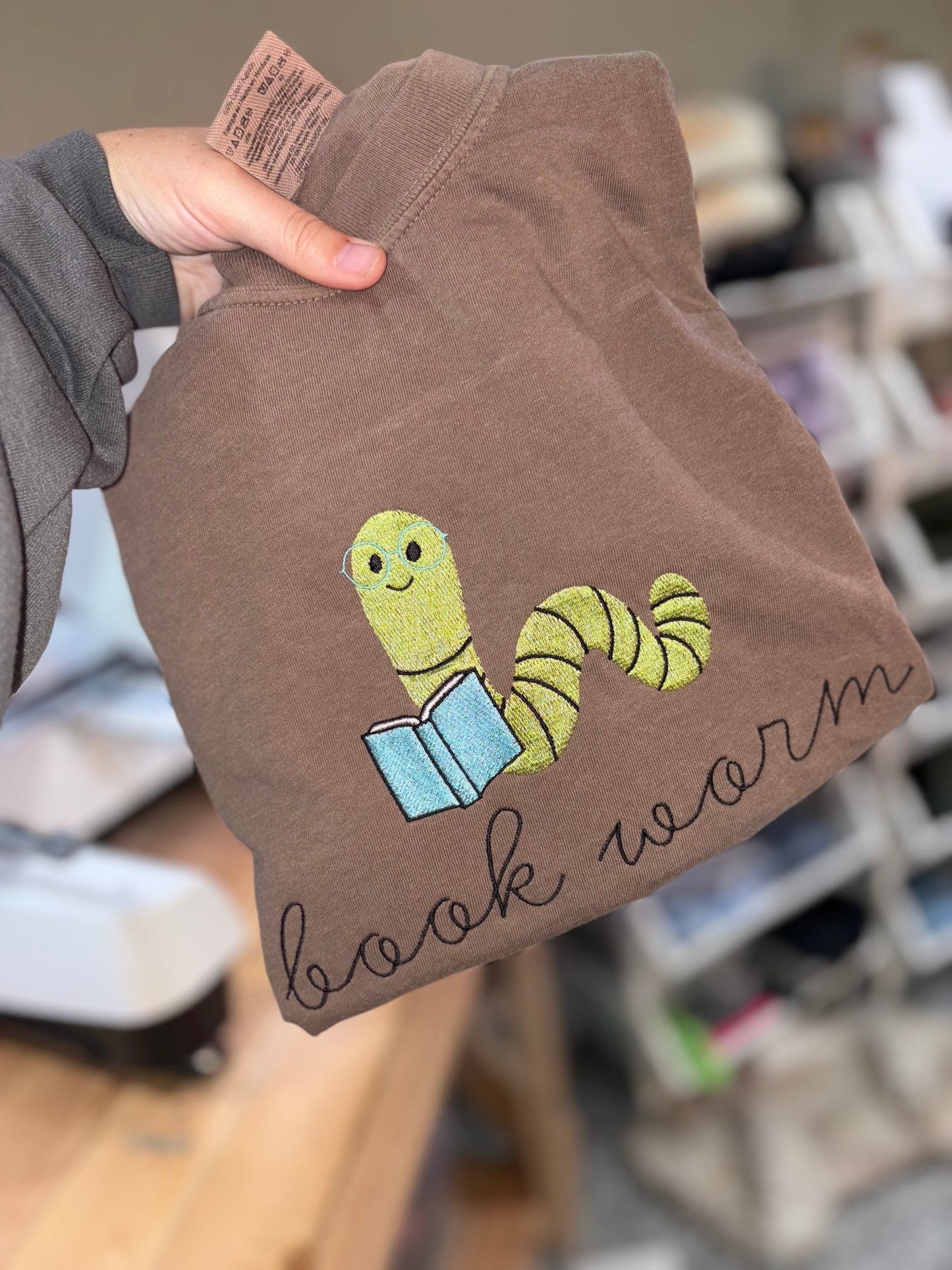Book worm embroidered tshirt preorder 28 business day turn around time
