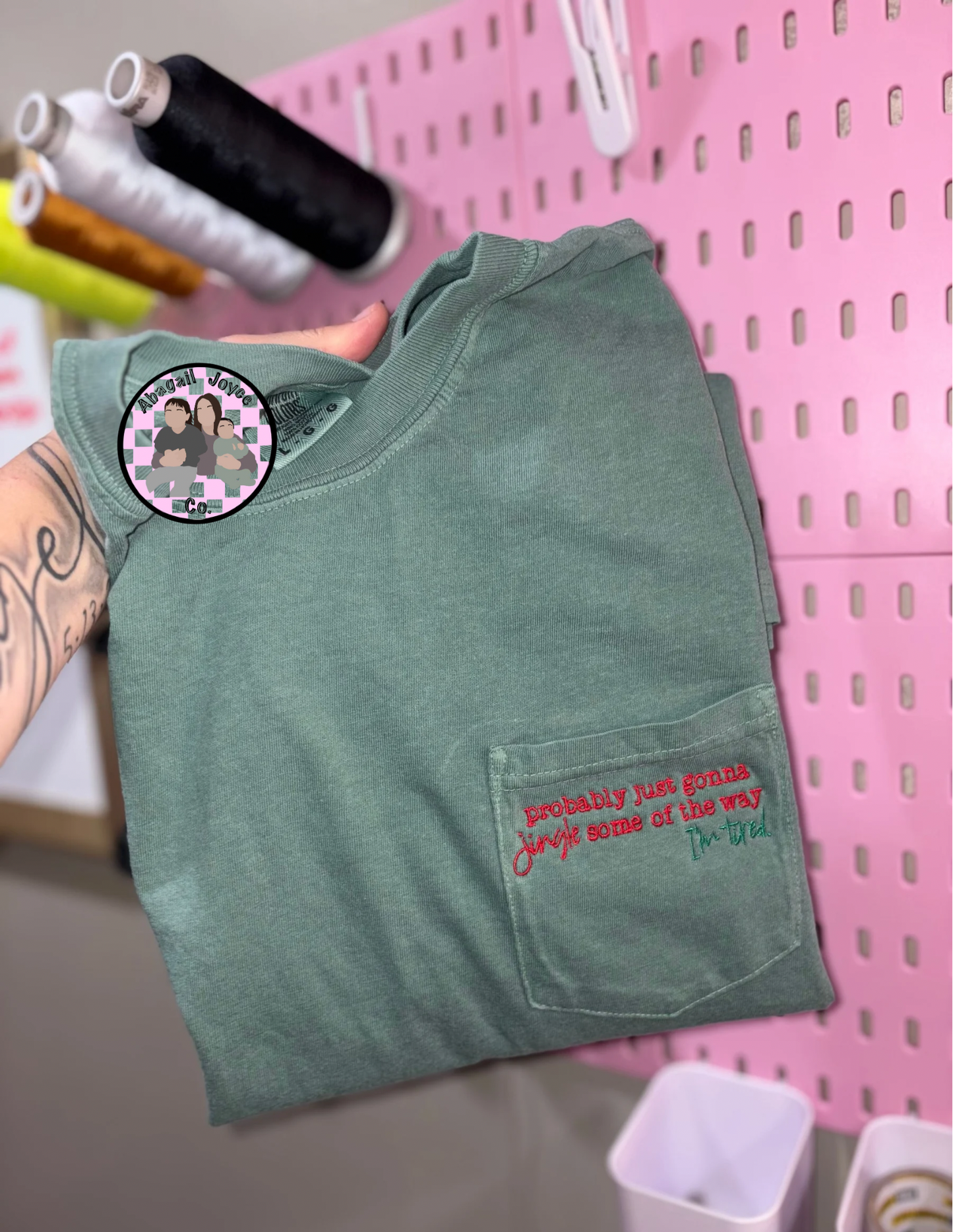 I’m tired! Embroidered comfort colors pocket T preorder 28 business day turn around time