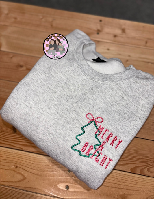 Size 2X merry and Bright embroidered crew