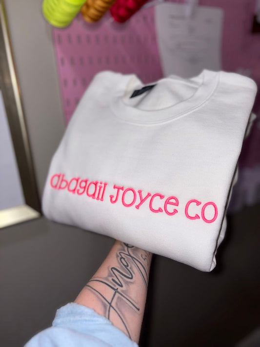 Business name embroidered crews preorder 28 business day turn around time.  (Must order 5 or more).