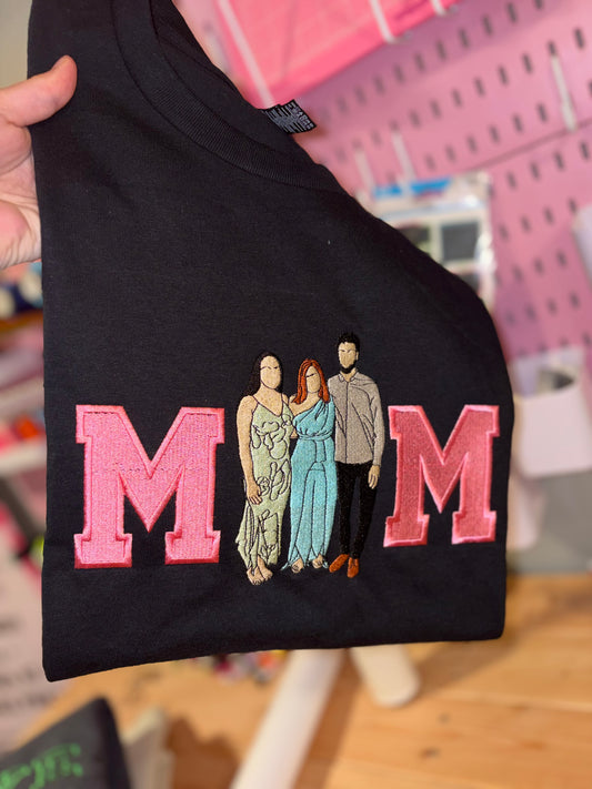 Embroidered mom custom photo black short sleeve tshirt- preorder 28 business day turn around time