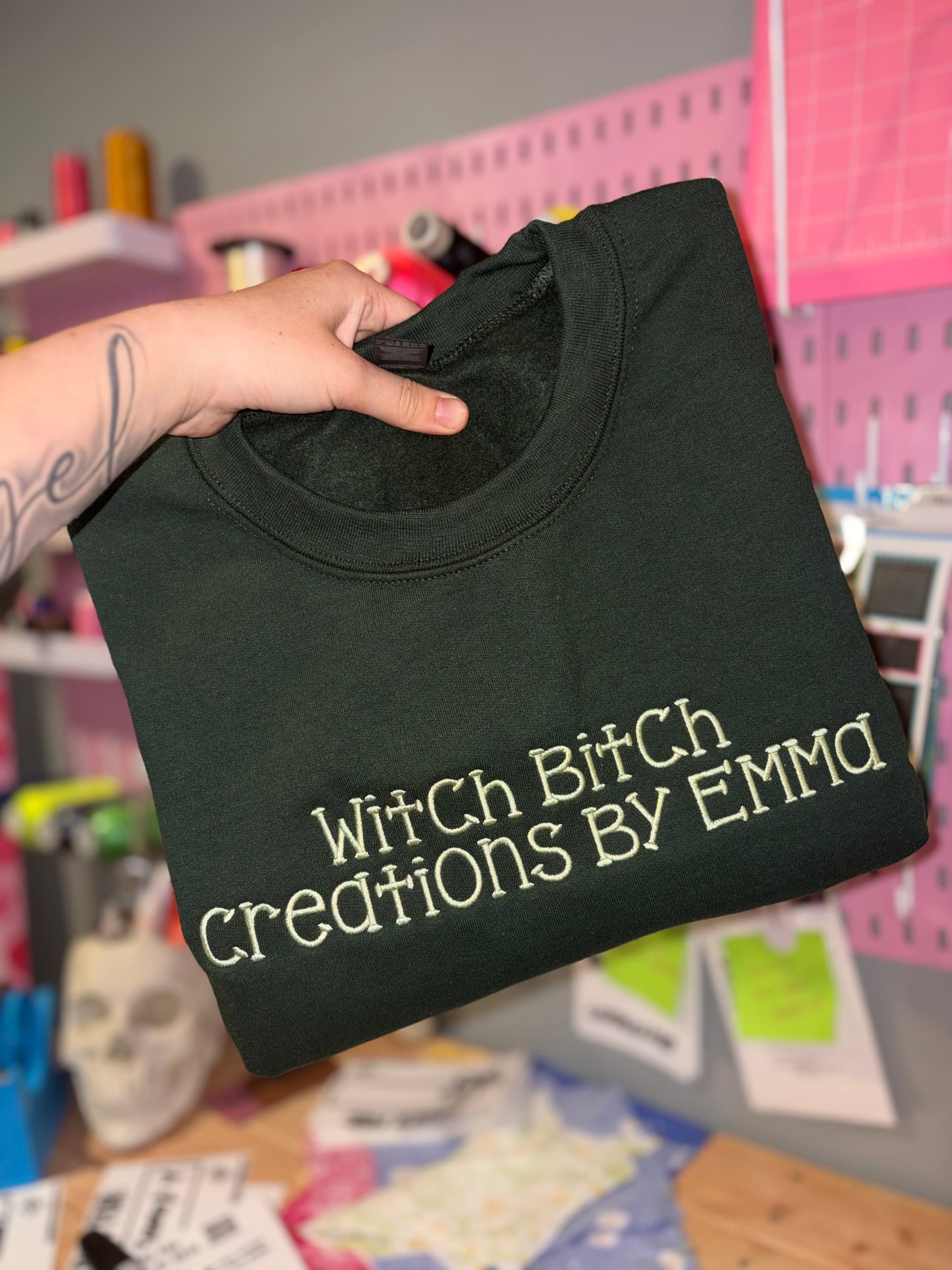 Business name embroidered crews preorder 28 business day turn around time.  (Must order 5 or more).