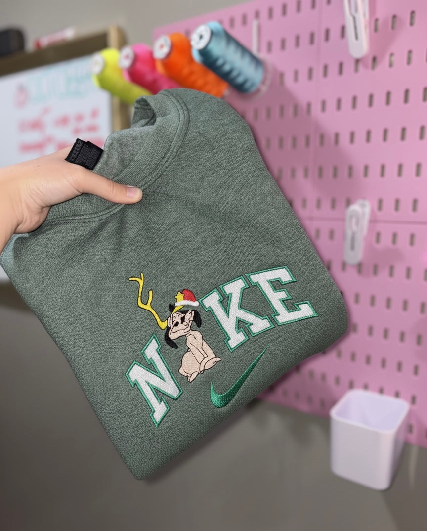 Christmas dog embroidered crew preorder 28 business day turn around time