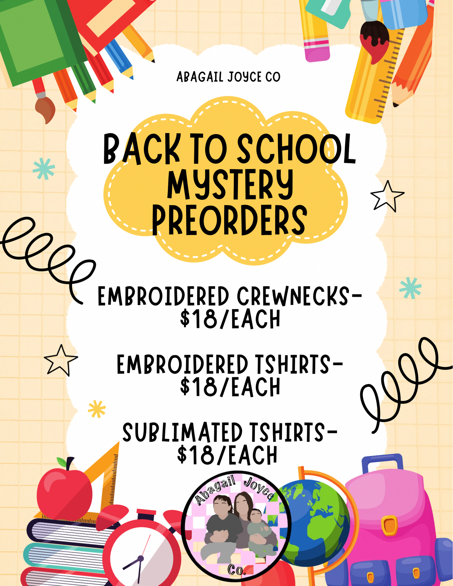 Back to school mystery preorders! 28 business day turn around time 📚🍎
