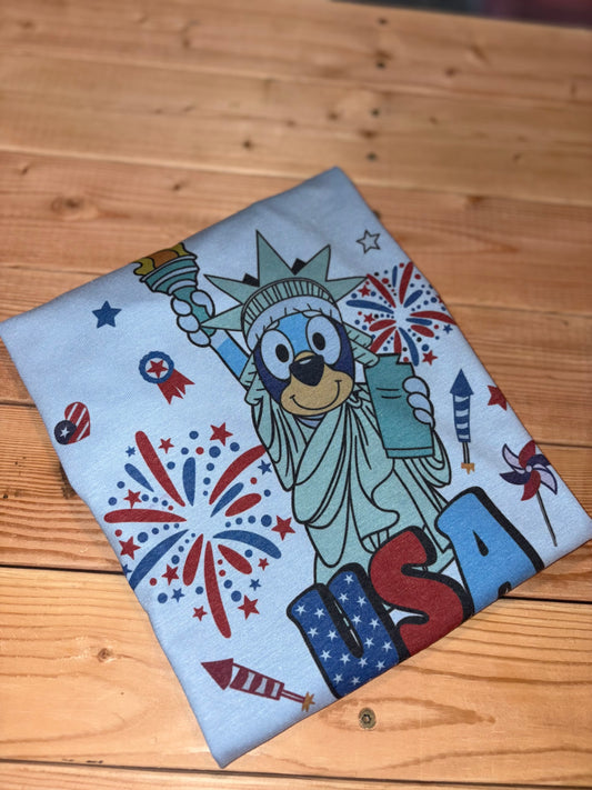 Blue dog 4th of July tshirt preorder 15 business day turn around time