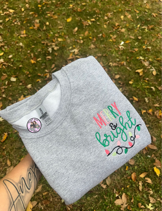 Merry and bright 🎄 embroidered crew preorder 28 business day turn around time