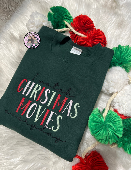 I watch Christmas movies every day 🎄 embroidered crew preorder 28 business day turn around time