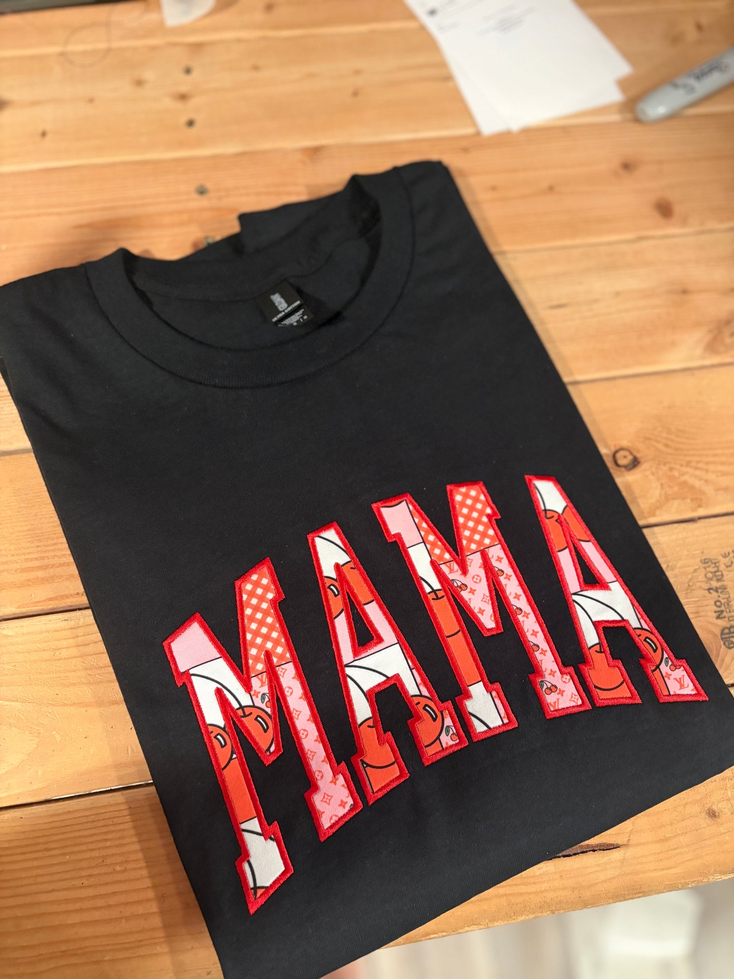 Size large embroidered cherry mama short sleeve tshirt