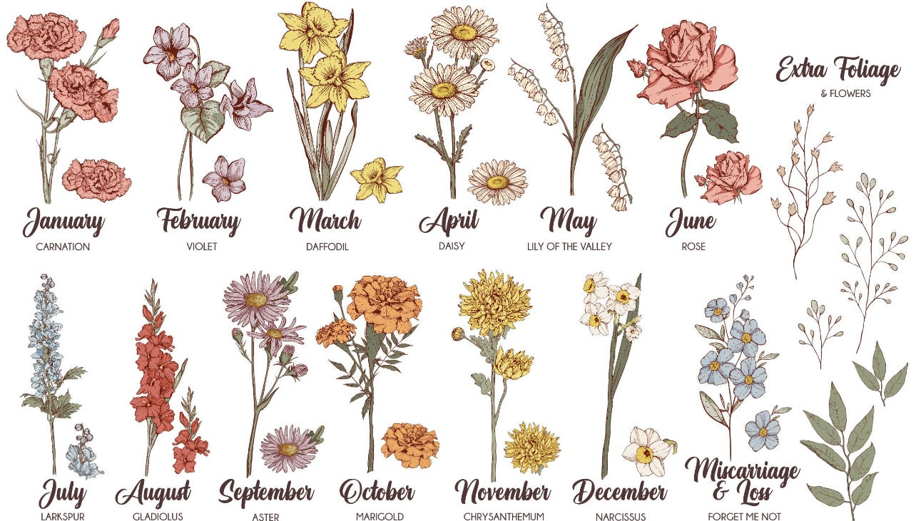 Birth month flower garden 💐 preorder •leave garden name & birth months & garment color white or light grey in order special instructions at checkout• 15 business day turn around time