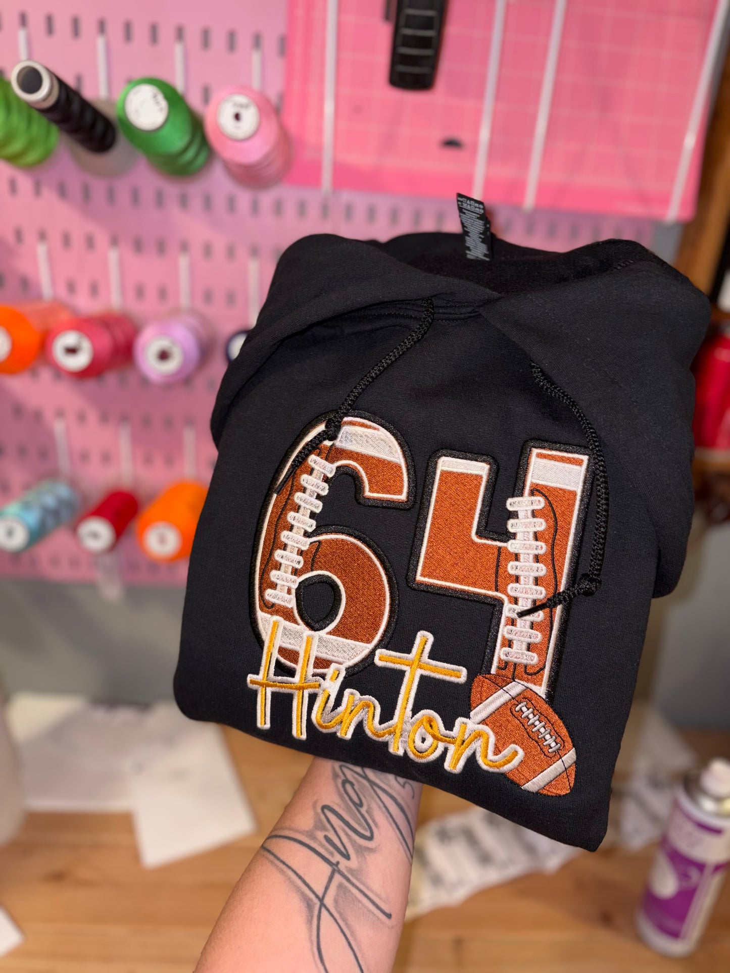 Embroidered sports custom hoodie preorder 28 business day turn around time