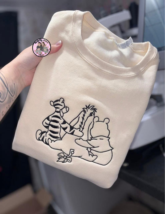 Bear and friends embroidered crew preorder 28 business day turn around time