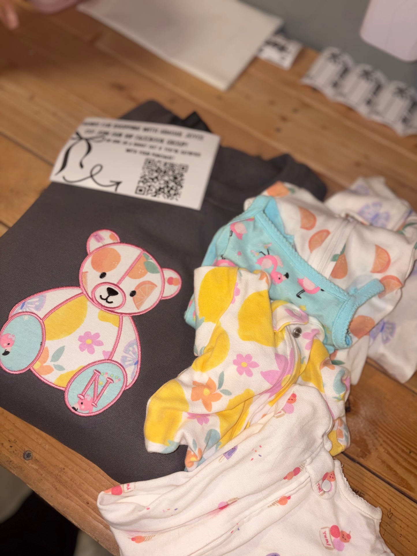 Baby onesie keepsake bear embroidered crew preorder 28 business day turn around time