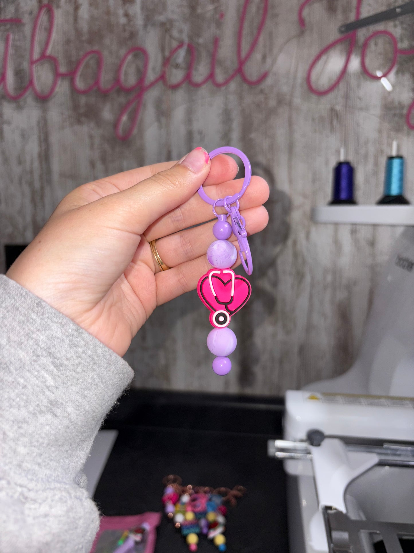 Purple stethoscope keychain