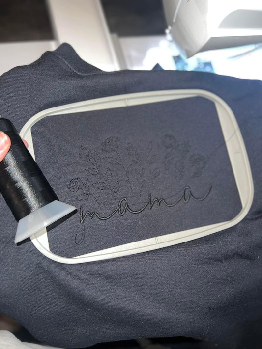 MAMA FLOWER🖤💐 EMBROIDERED CREW preorder approximately 28 business day turn around time.